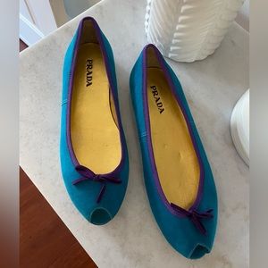 Prada turquoise open toe flats